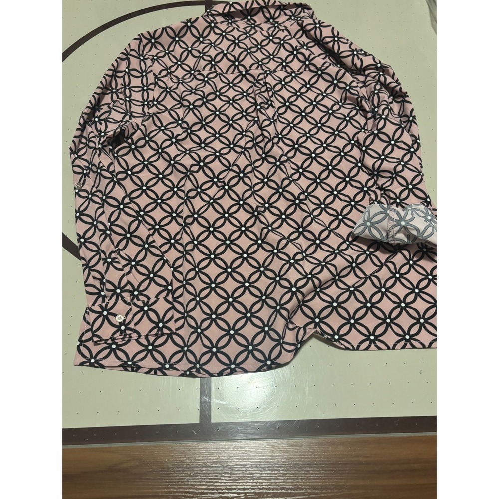 Notations Womens XL Pink Black Geometric Circle Print Button Down Blouse NWT - Picture 5 of 5